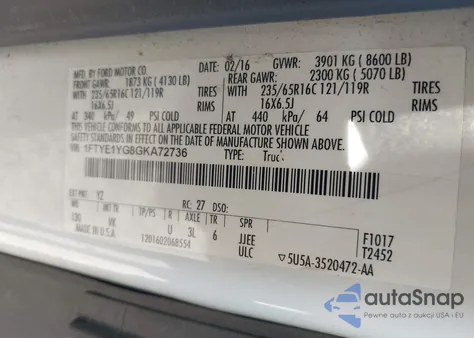 2016 Ford Transit from USA, damaged, VIN 1FTYE1YG8GKA72736